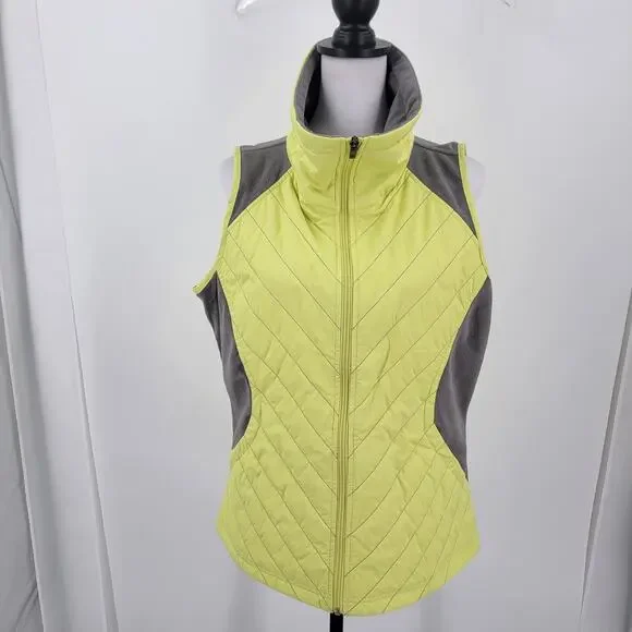 Columbia Quilted Vest Womens Large Yellow Gray Full Zip Pockets - Picture 3 of 12